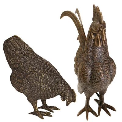 Design Toscano Barnyard Rooster And Hen Solid Cast Bronze Garden Statue Set 3 Design Toscano Barnyard Rooster And Hen Solid Cast Bronze Garden Statue Set