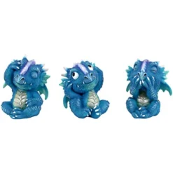 Design Toscano See, Hear, Speak No Evil Blue Meanie Baby Dragon Statues