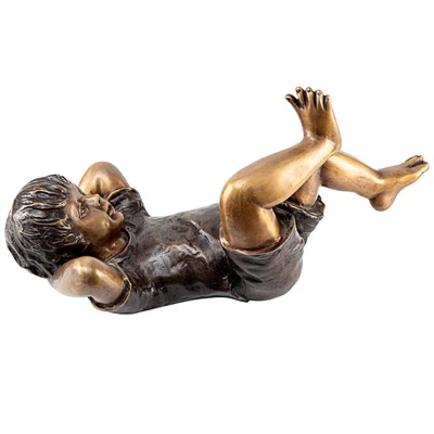 Design Toscano Lazy Days, Resting Boy Cast Bronze Piped Garden Statue 3 Design Toscano Lazy Days, Resting Boy Cast Bronze Piped Garden Statue