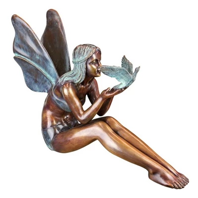 Design Toscano Bird Fairy Cast Bronze Garden Statue: Large 3 Design Toscano Bird Fairy Cast Bronze Garden Statue: Large