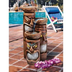 Design Toscano 14 Design Toscano Cascading Aloha Tiki Three-Bowl Garden Fountain - Multicolored