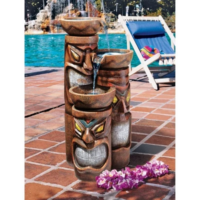 Design Toscano Cascading Aloha Tiki Three-Bowl Garden Fountain - Multicolored 3 Design Toscano Cascading Aloha Tiki Three-Bowl Garden Fountain - Multicolored