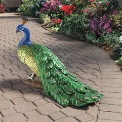 Design Toscano The Regal Peacock Garden Sculpture - Large, Multicolored